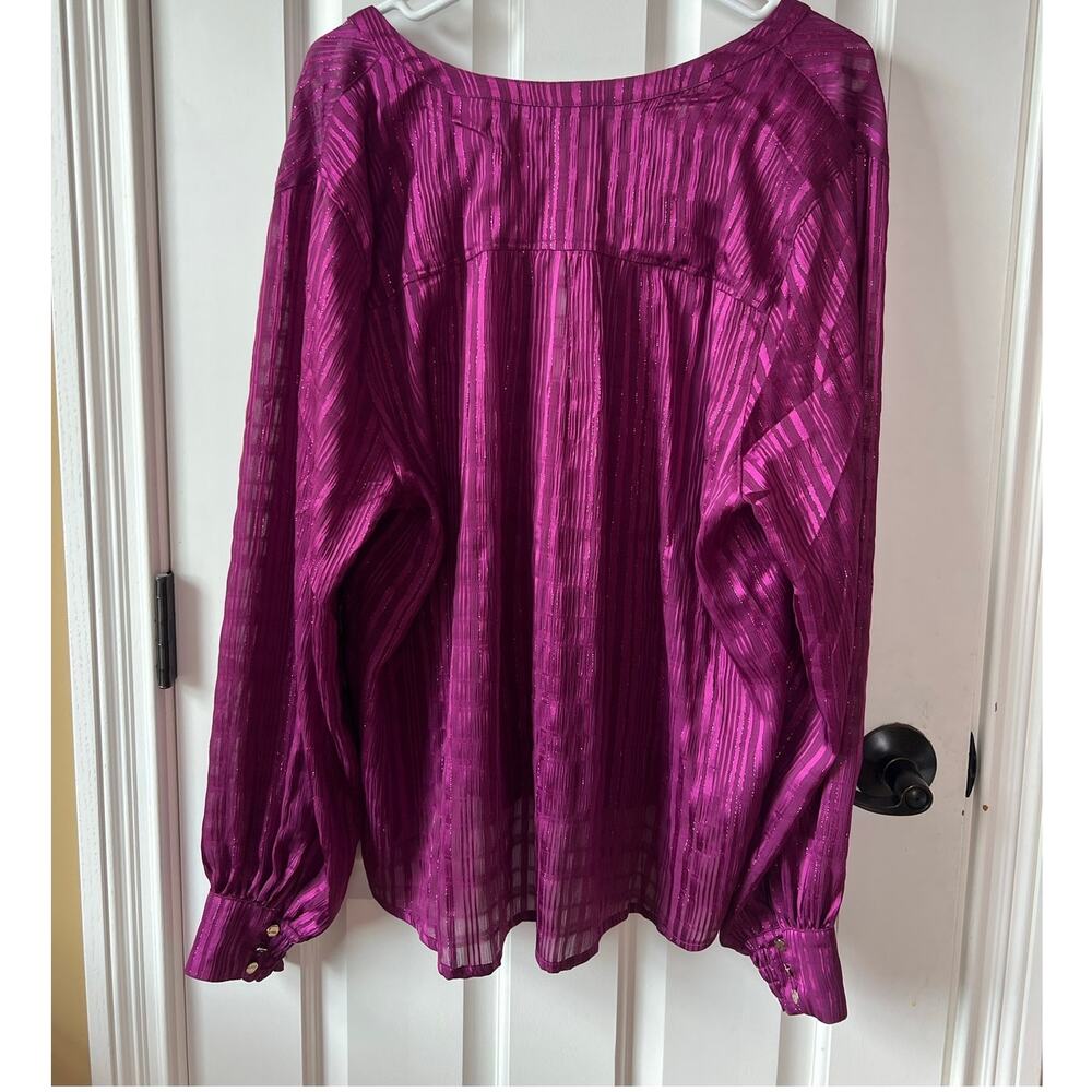 NEW Chico's Split Neck Crinkle Blouse Magenta Purple Shimmer Long Sleeve Sz 16 - Picture 3 of 16